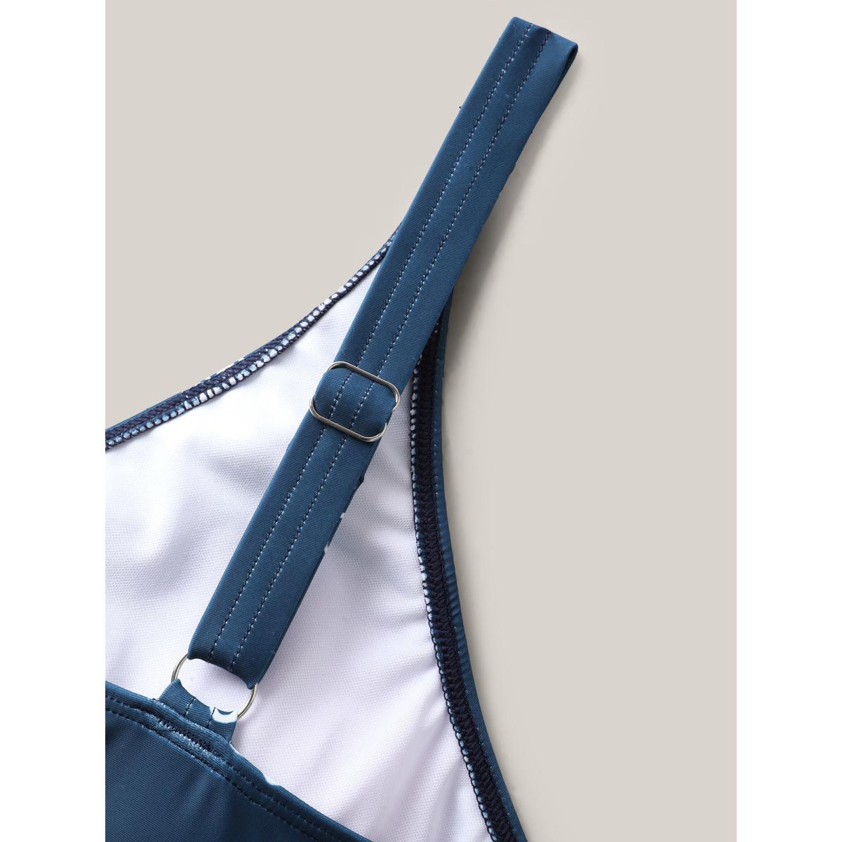 Plus Size Floral Fun Knotted Bodice Swim Dress Women's Swimwear Indigo Resort Bodycon V-neck High stretch Curve Swim Dresses BloomChic 10/M Product Image