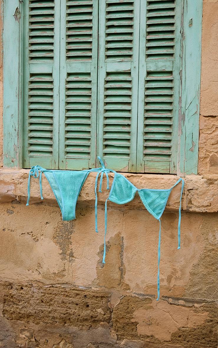 Aqua Blue Crinkle Triangle Tie Bikini Top Product Image