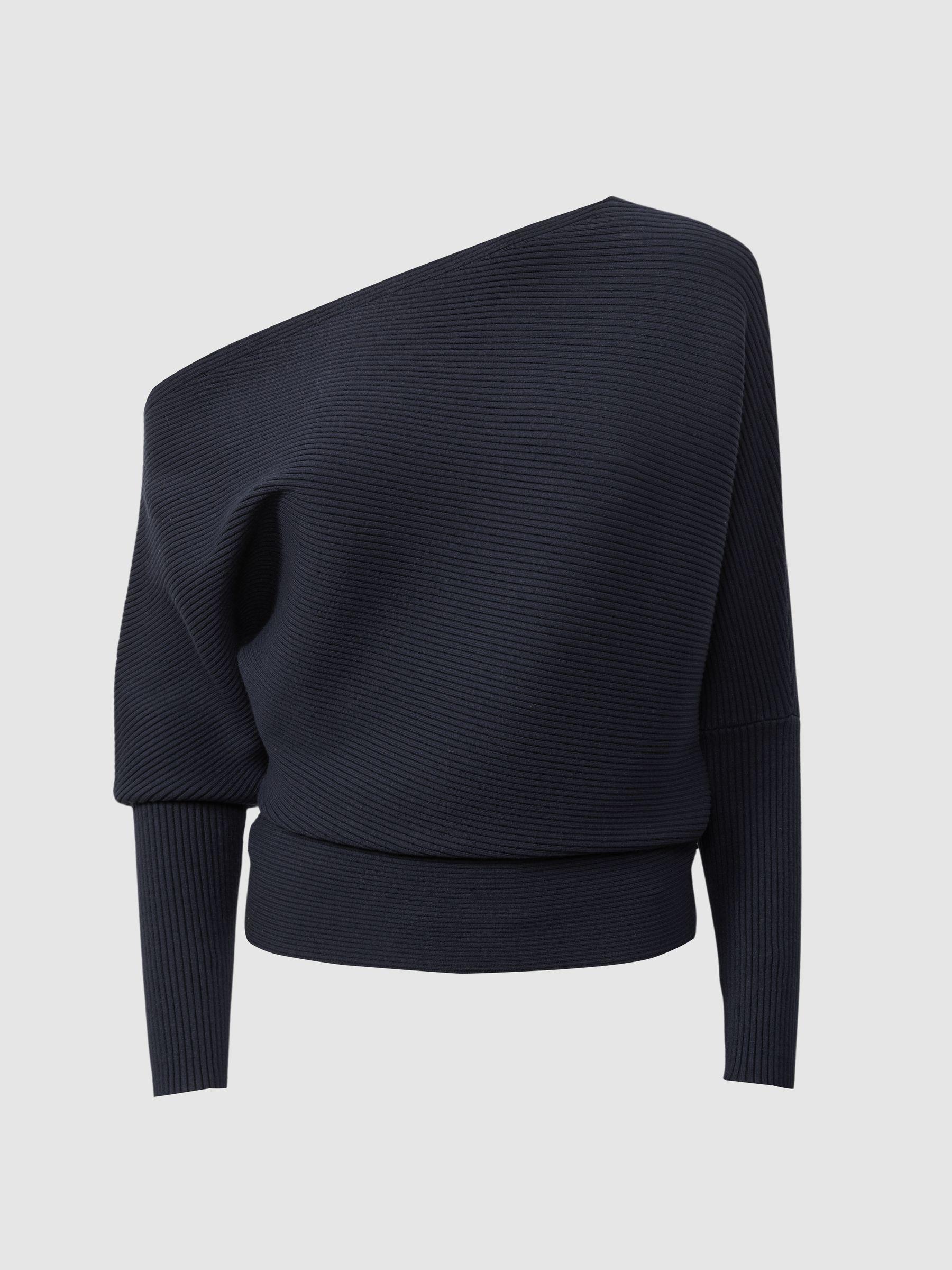 Asymmetric Draped Knitted Jumper in Navy Product Image