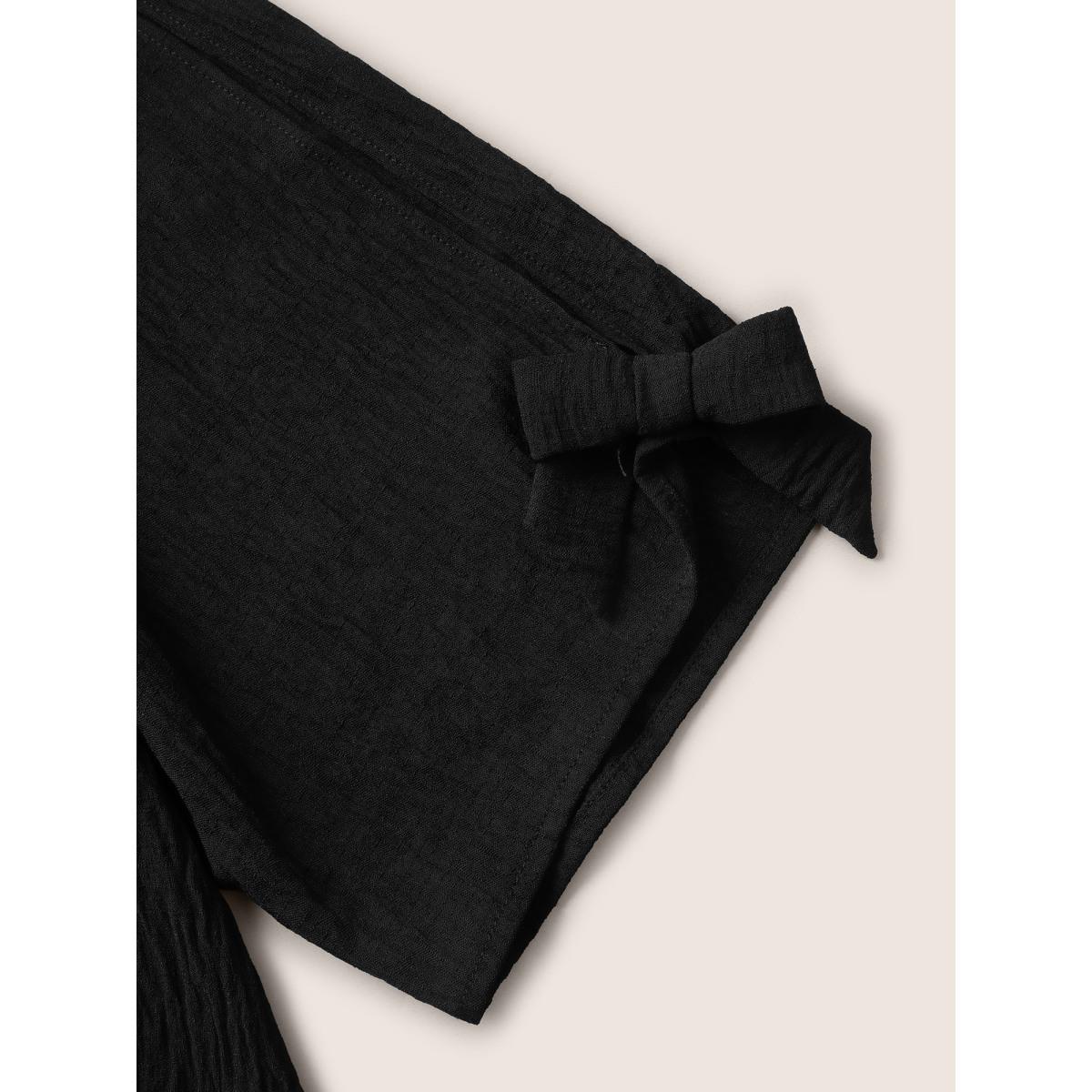 Plus Size Black Stretchy Woven Bowknot Cut Out Gathered Crisscross Blouse Women At the Office Half Sleeve V-neck Office Blouses BloomChic 14-16/1X Product Image