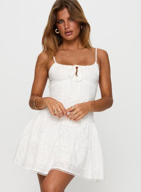 Peonies Embroidered Mini Dress White Product Image
