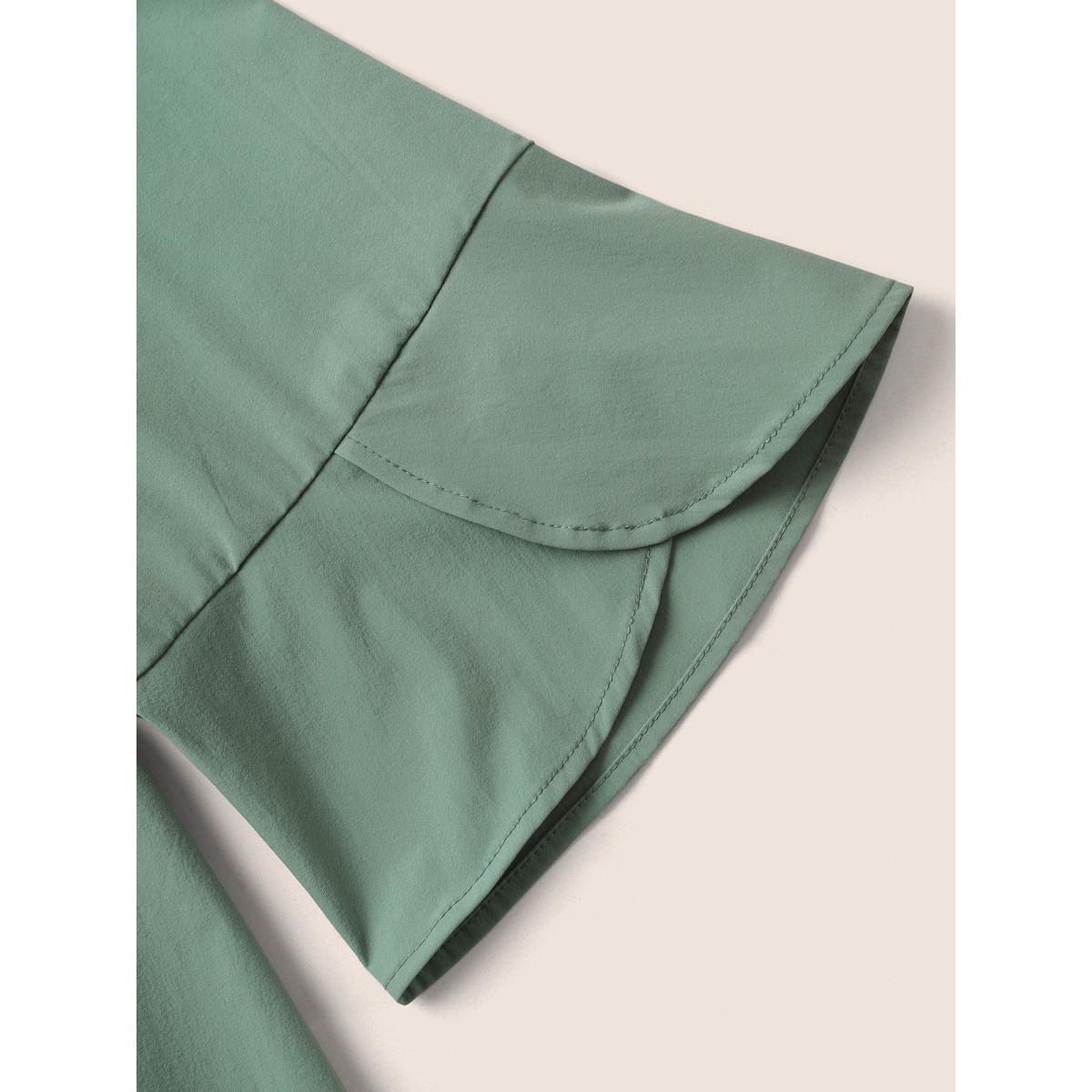 Plus Size Mint Stretchy Woven Keyhole Pearl Beaded Ruffle Sleeve Blouse Women At the Office Elbow-length sleeve Round Neck Work Blouses BloomChic 22-24/3X Product Image