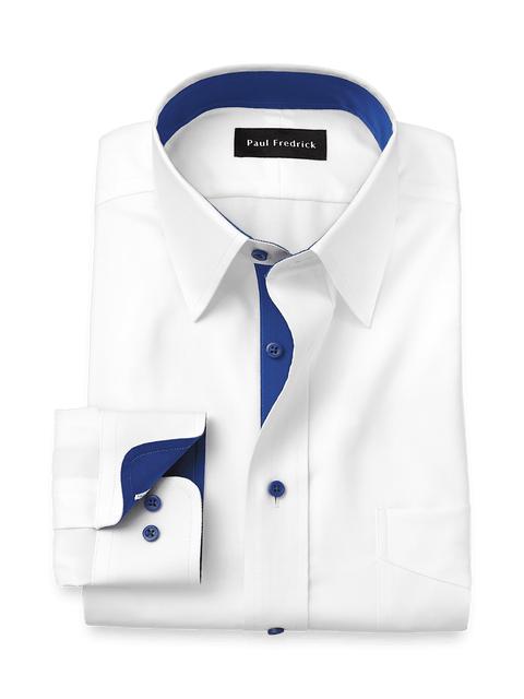 Comfort Stretch Non-Iron Solid Dress Shirt With Contrast Trim - White/cobalt Product Image