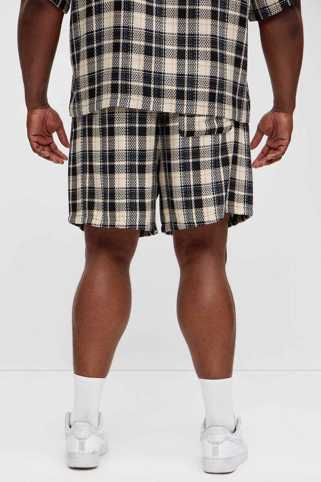 Plaid Basket Weave Volley Shorts - Black/combo Product Image