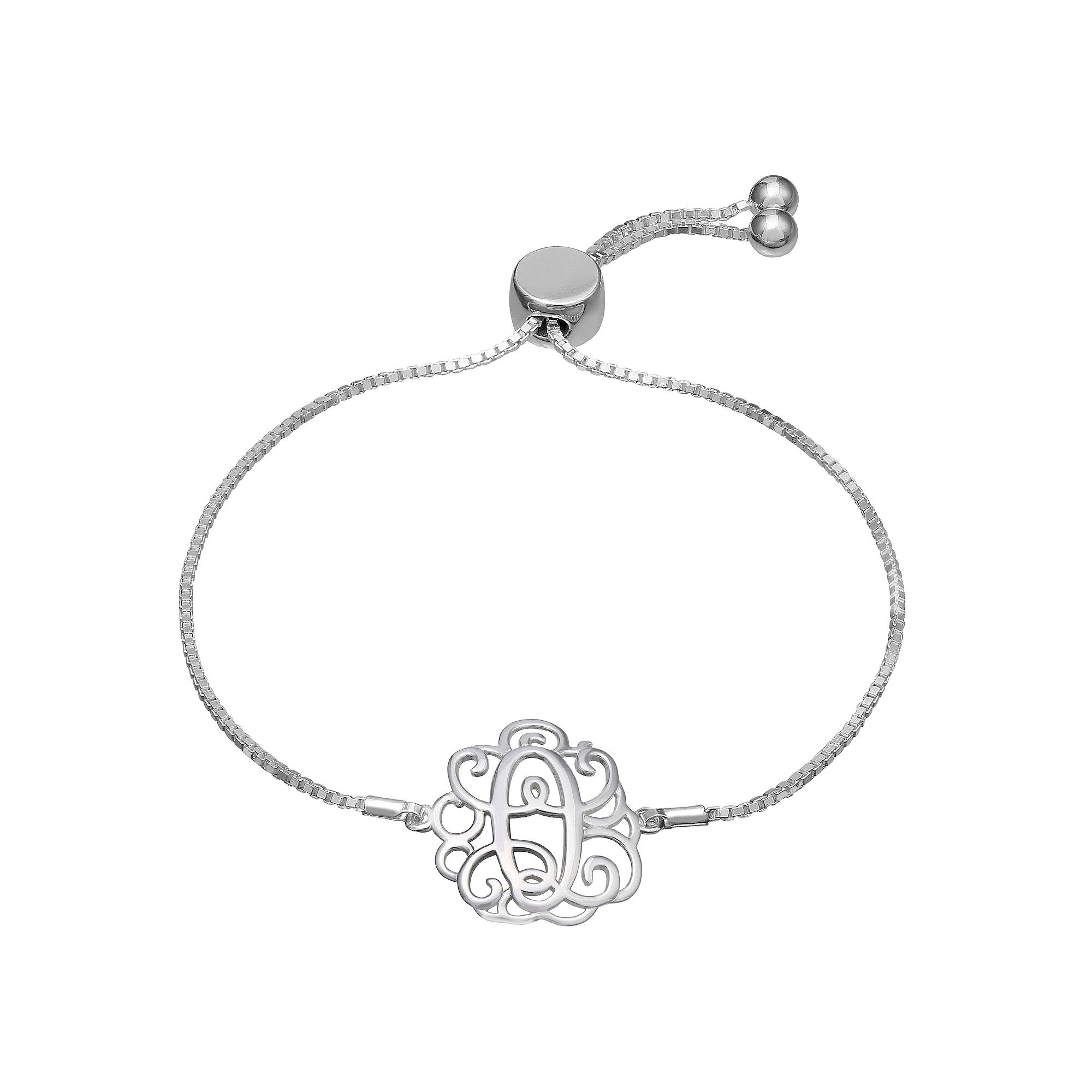 PRIMROSE Sterling Silver Monogram Initial Adjustable Bracelet, Women's, Sterling F Product Image