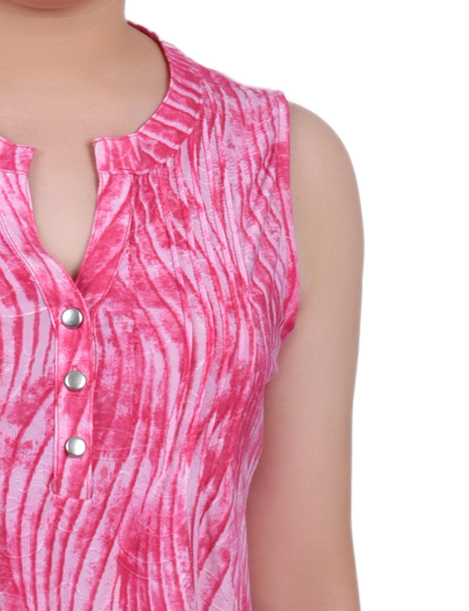 Fuschia Swirlbreeze Sleeveless Jacquard Y Neck Top - Petite Product Image