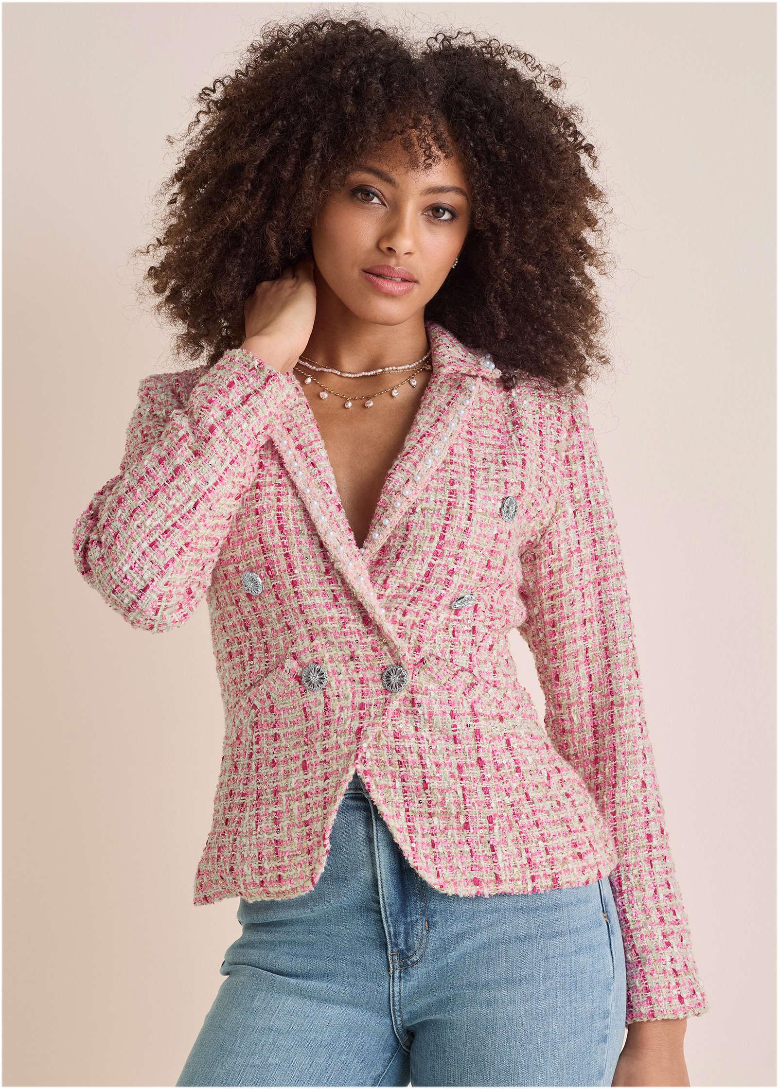 Sparkle Tweed Blazer - Pink Multi Product Image