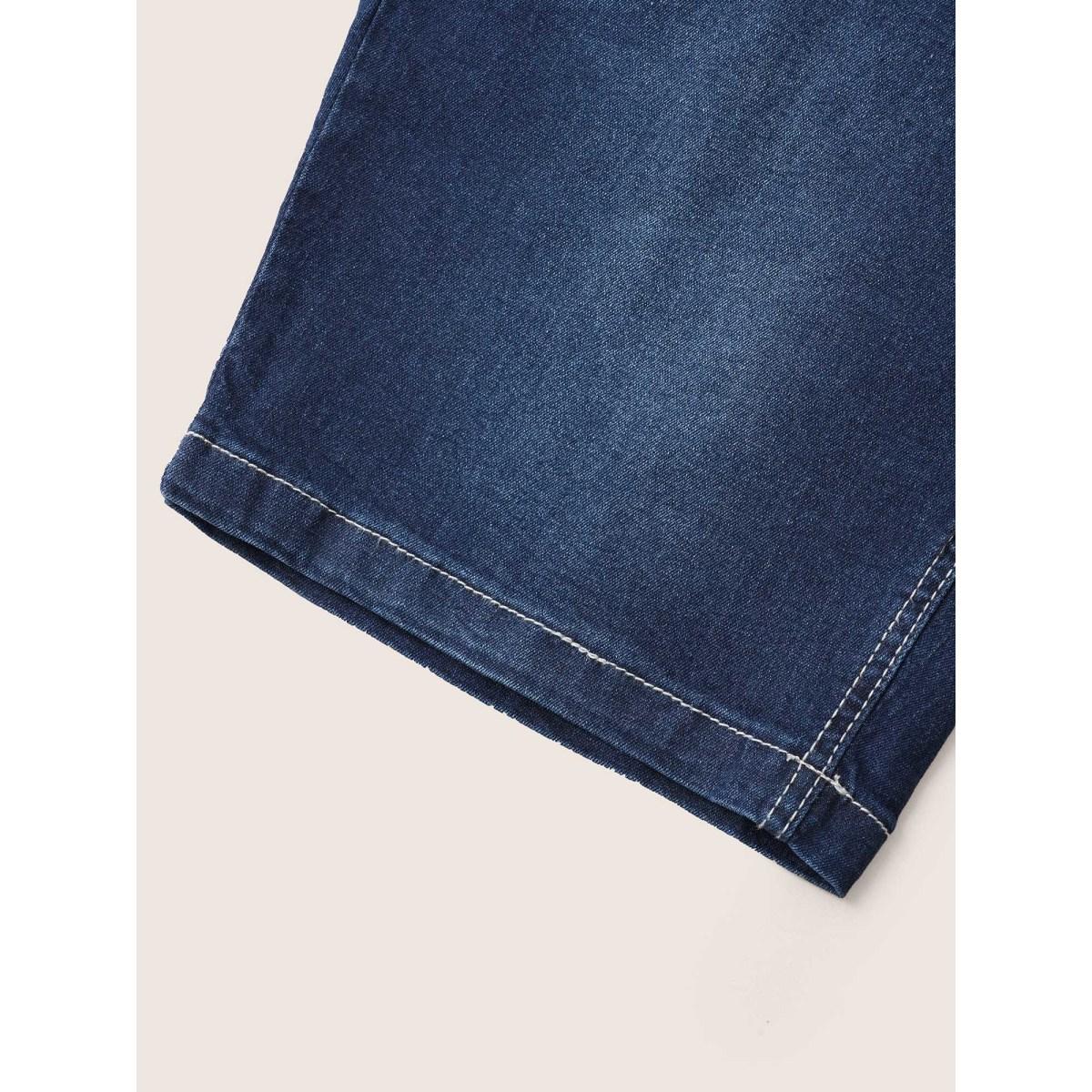 Plus Size Very Stretchy High Rise Dark Wash Denim Shorts Women Indigo Casual Plain High stretch Slanted pocket Jeans BloomChic 30/6X Product Image