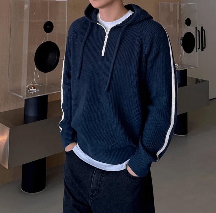 RT No. 11531 KNIT DARK BLUE STRIPE PULLOVER HOODIE Product Image