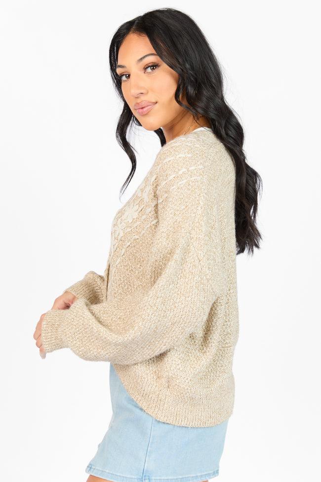 Countryside Charm Taupe Floral Embroidered Cardigan FINAL SALE Product Image