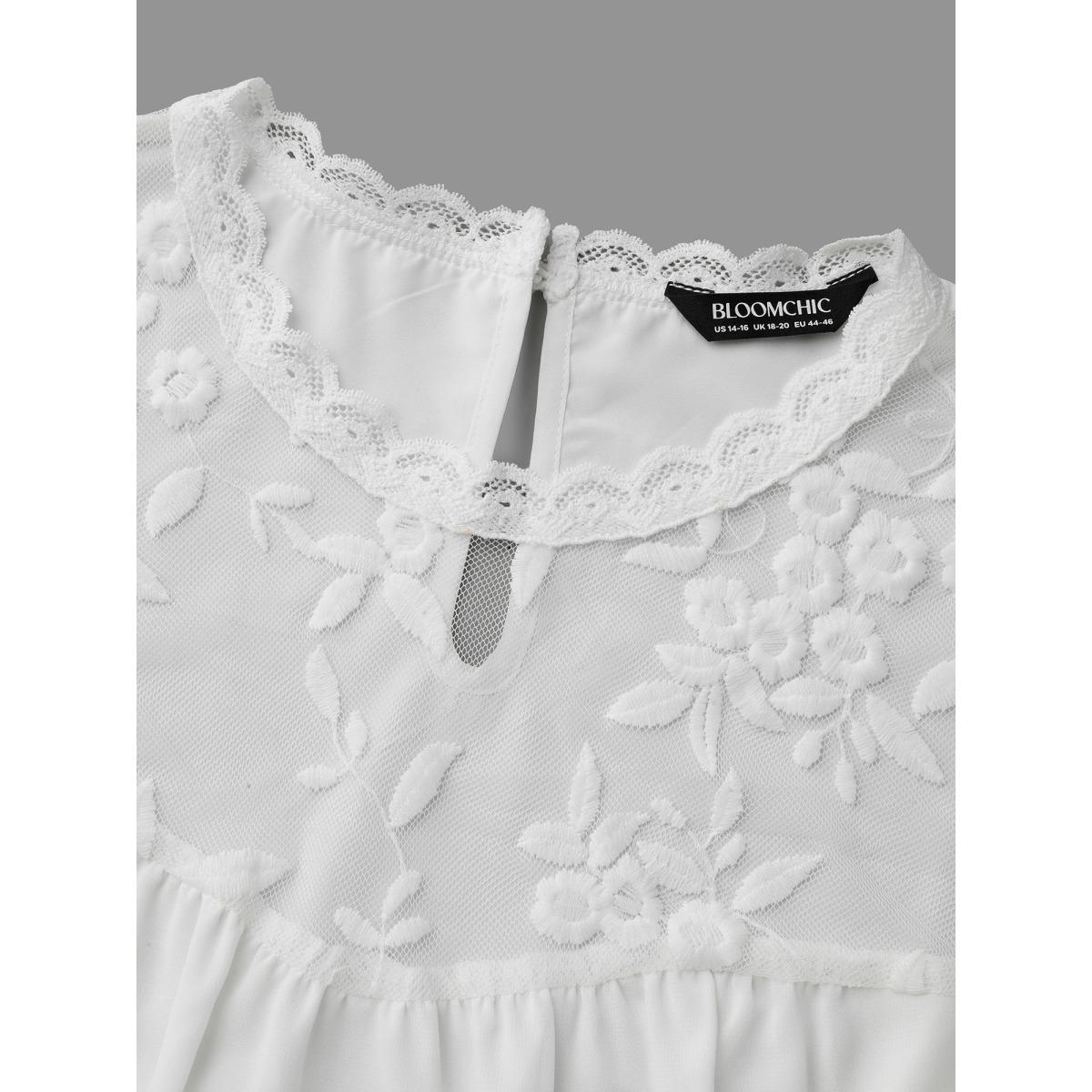 Plus Size Opticwhite Dreamy Lace Neck Flared Sleeve Chiffon Blouse Women Elegant Elbow-length sleeve Stand-up collar Everyday Blouses BloomChic 30/6X Product Image