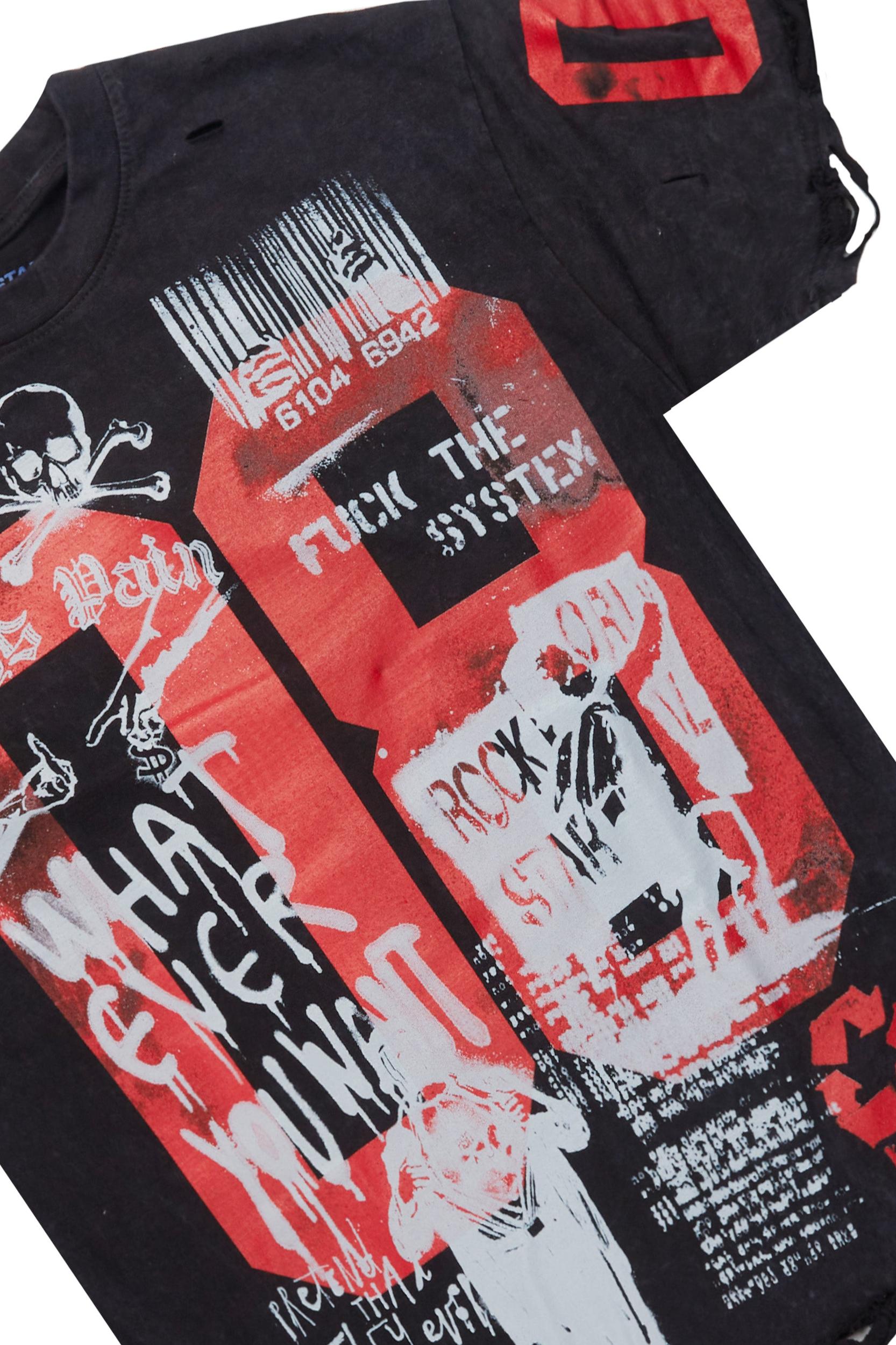 Grill Vintage Black Graphic Oversized T-Shirt Male Product Image