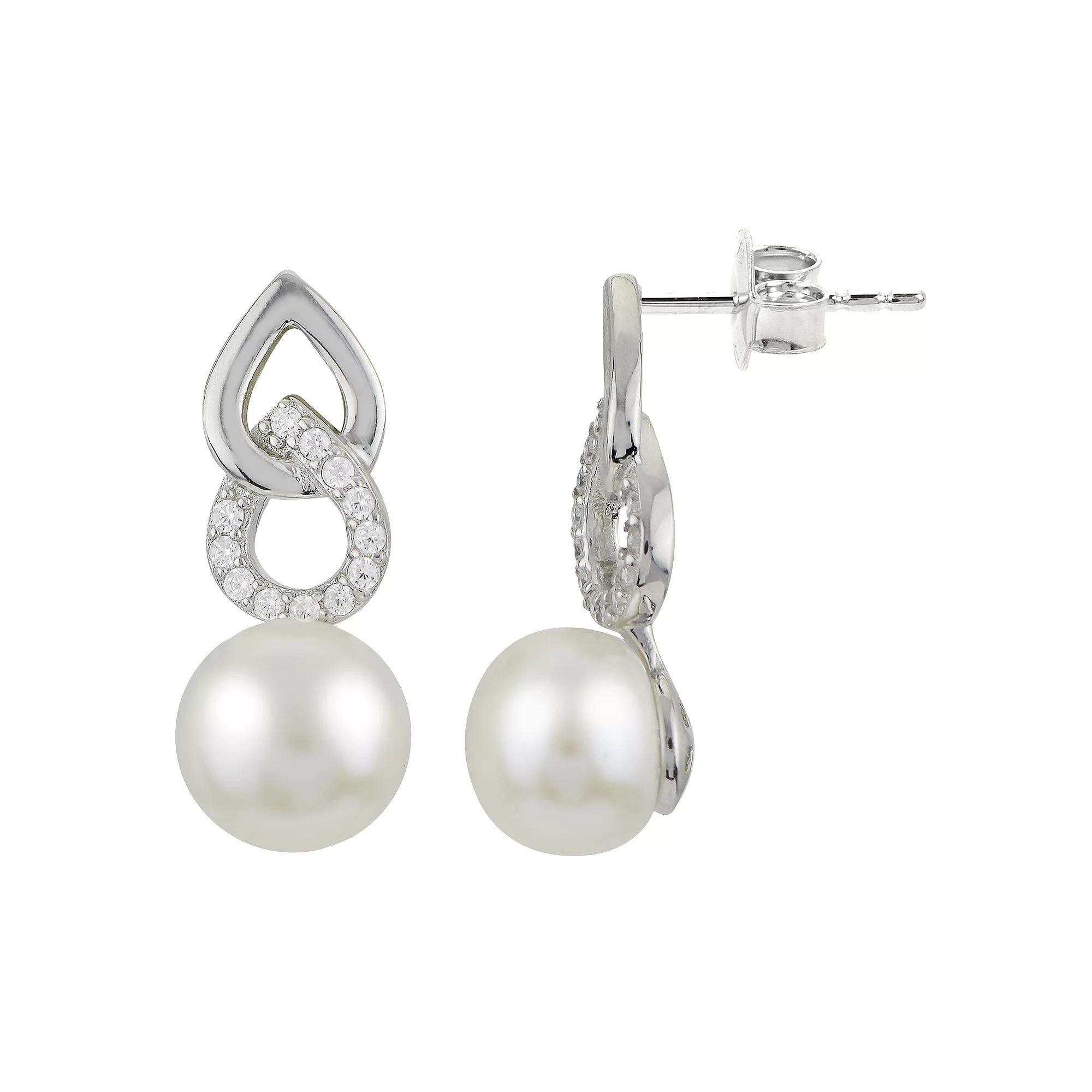 PearLustre by Imperial Sterling Silver Freshwater Cultured Pearl & Cubic Zirconia Drop Earrings, Womens Product Image