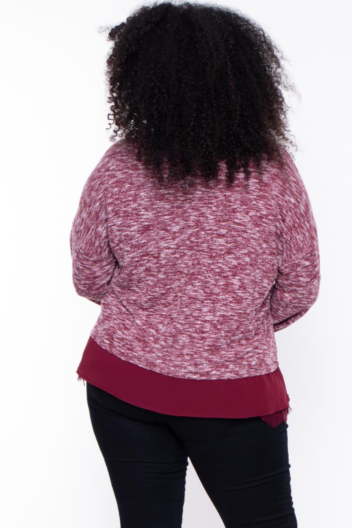 Long sleeve burgundy lace bottom/shoulder Product Image