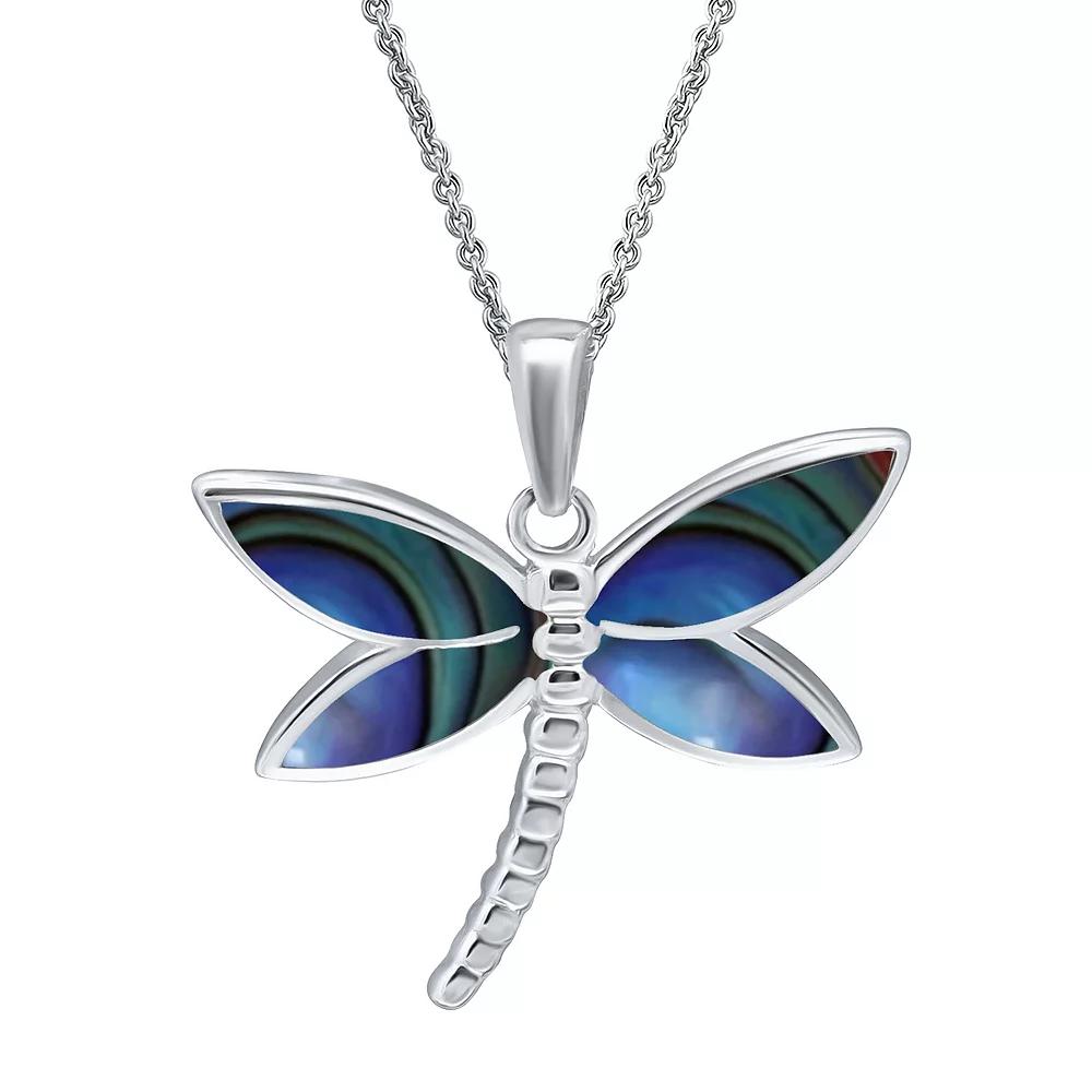 Aleure Precioso Silver Plated Abalone Dragonfly Pendant Necklace, Womens Silver Tone Team Product Image