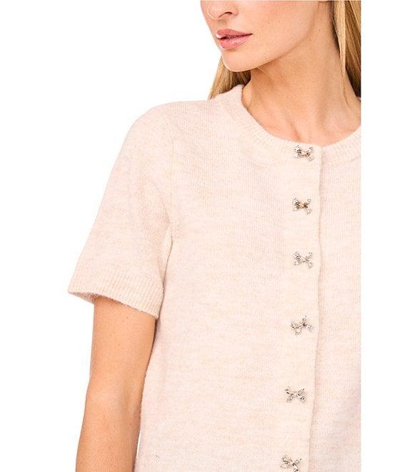 CeCe Knit Round Neck Short Sleeve Bow Top Product Image
