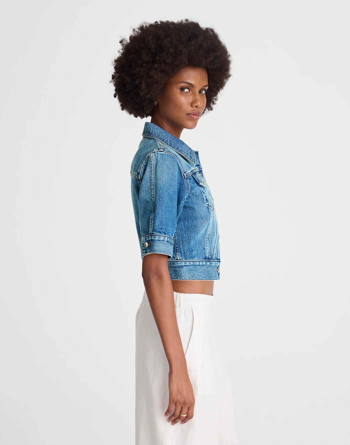 Shrunken Denim Trucker Jacket in Hazeldell Wash Product Image