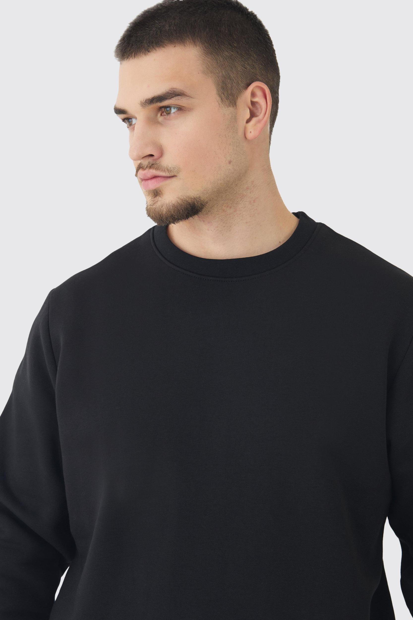 330GSM Tall Regular Fit Crew Neck Sweatshirt In Black | boohooMAN USA Product Image
