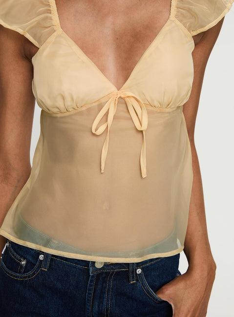 Keysia Cap Sleeve Sheer Top Apricot Product Image