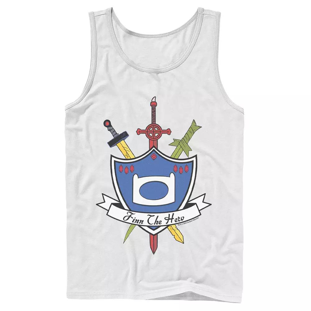 Men's Cartoon Network Adventure Time Finn the Hero Sword and Shield Banner Tank Top,  Product Image