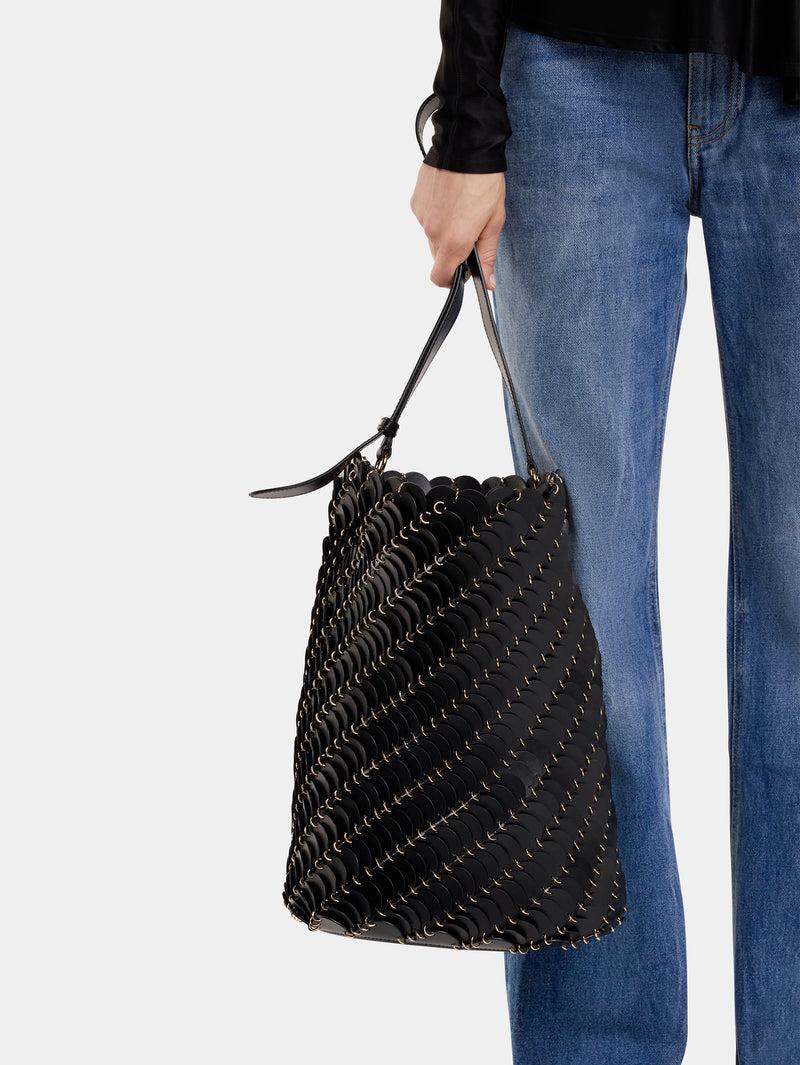 Large Black bucket Paco bag in leather Product Image