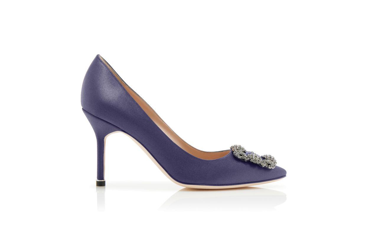 HANGISI 90 Navy Blue Satin Jewel Buckle Pumps Product Image