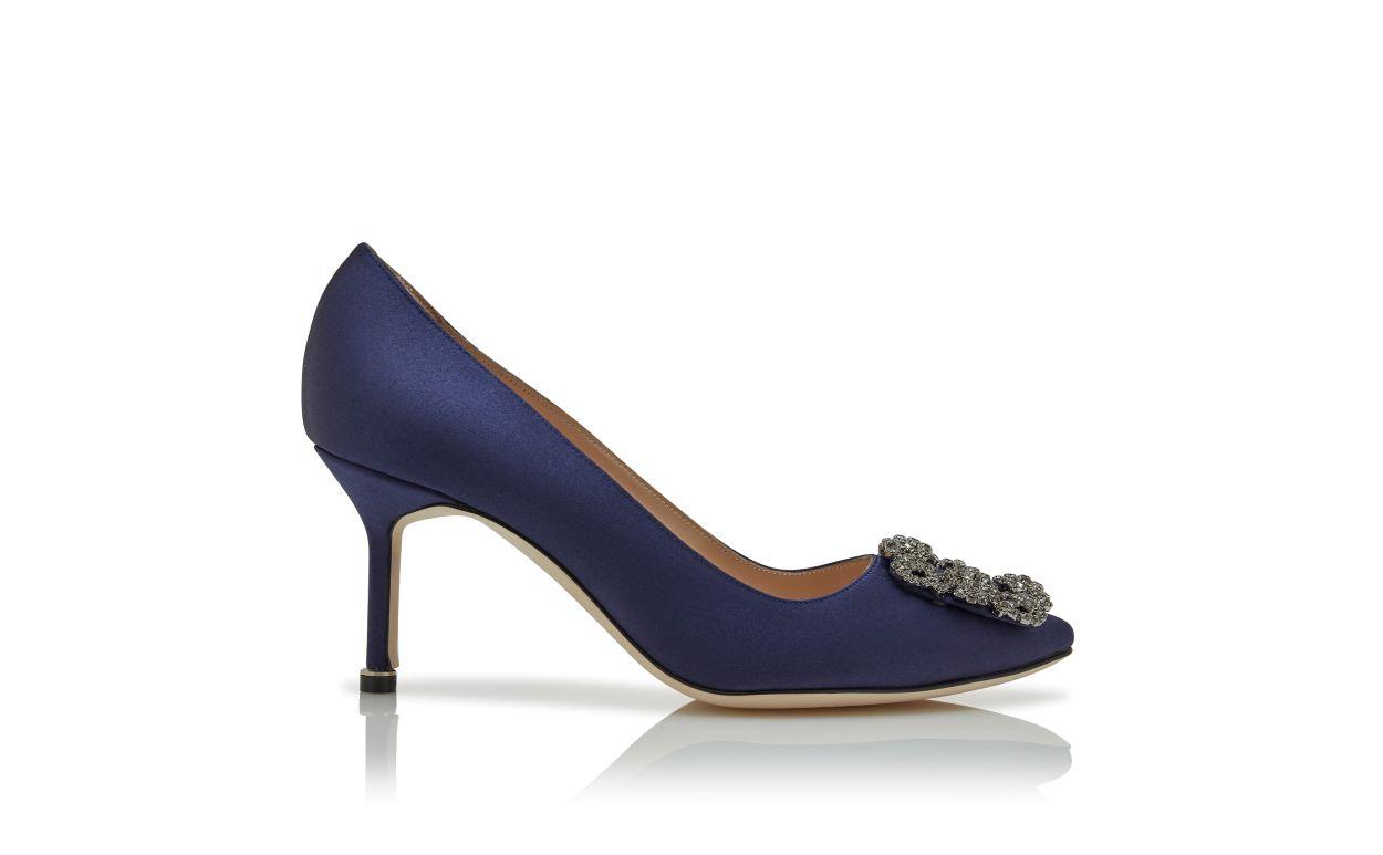HANGISI 70 Navy Blue Satin Jewel Buckle Pumps Product Image