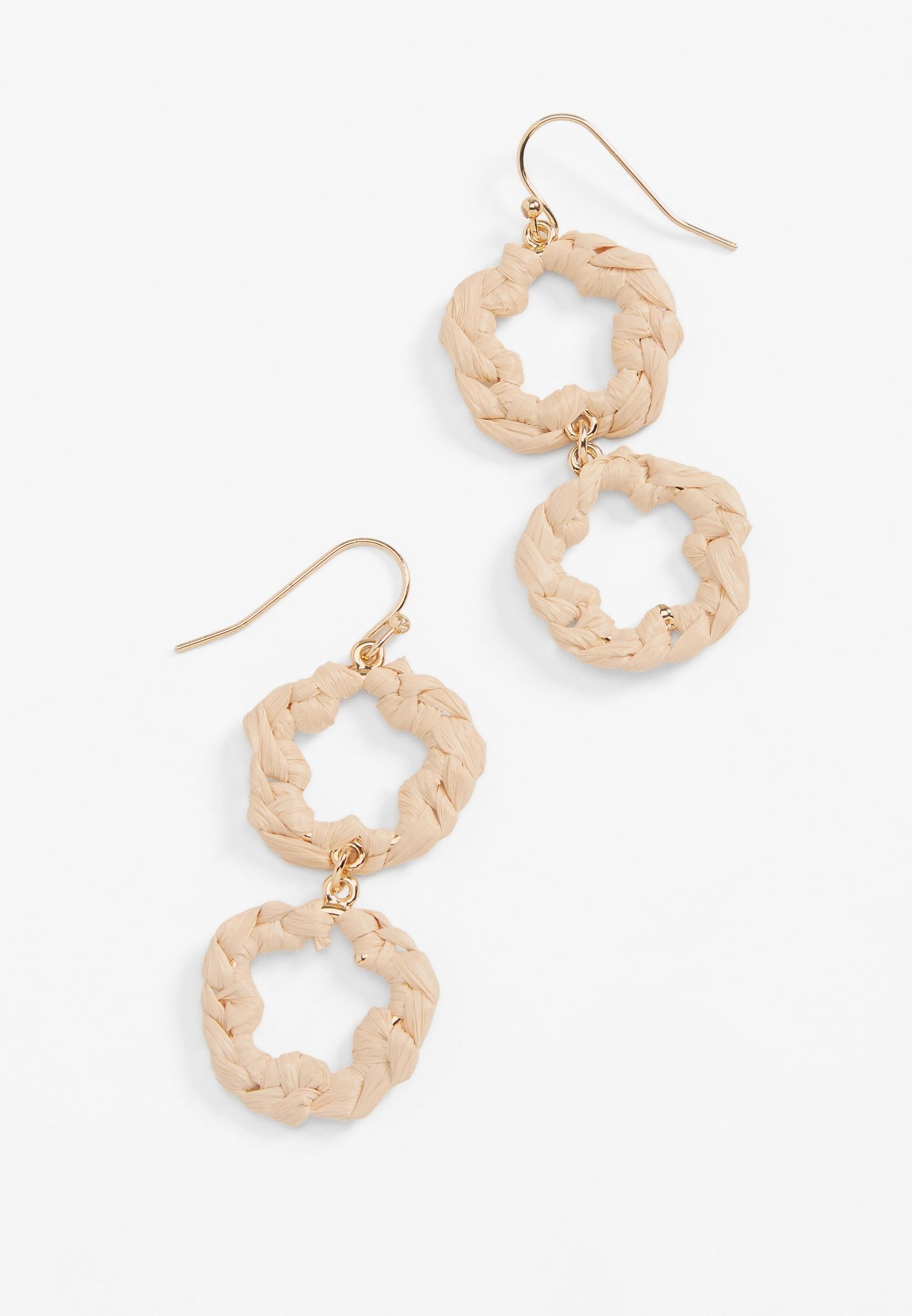 Raffia Wrapped Floral Drop Earrings Product Image