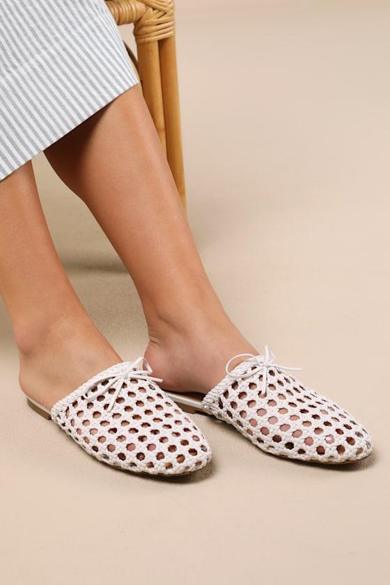 Alexine White Woven Raffia Flat Slides Product Image