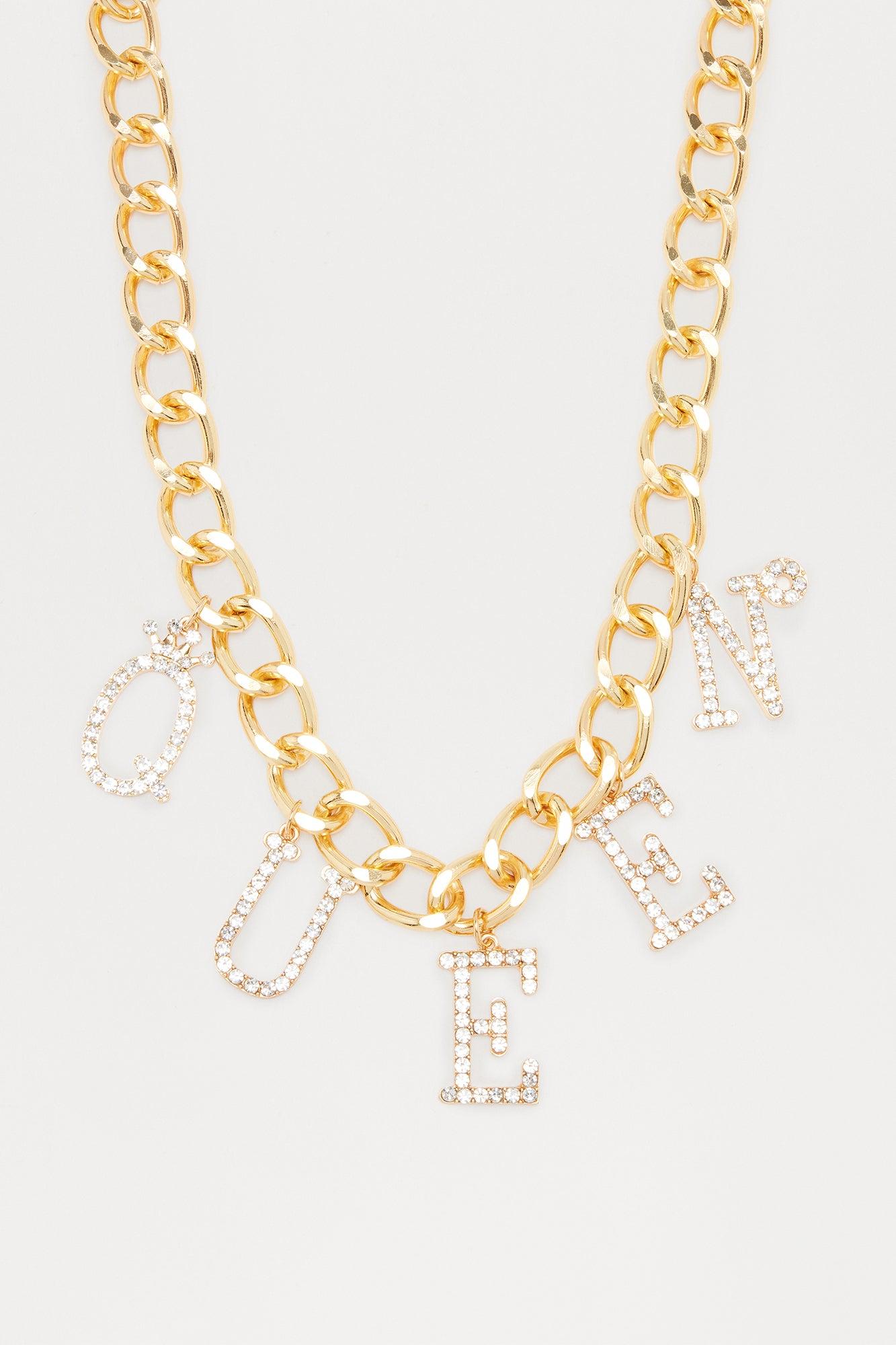 Reigning Queen Rhinestone Chain Necklace - Gold Female Product Image
