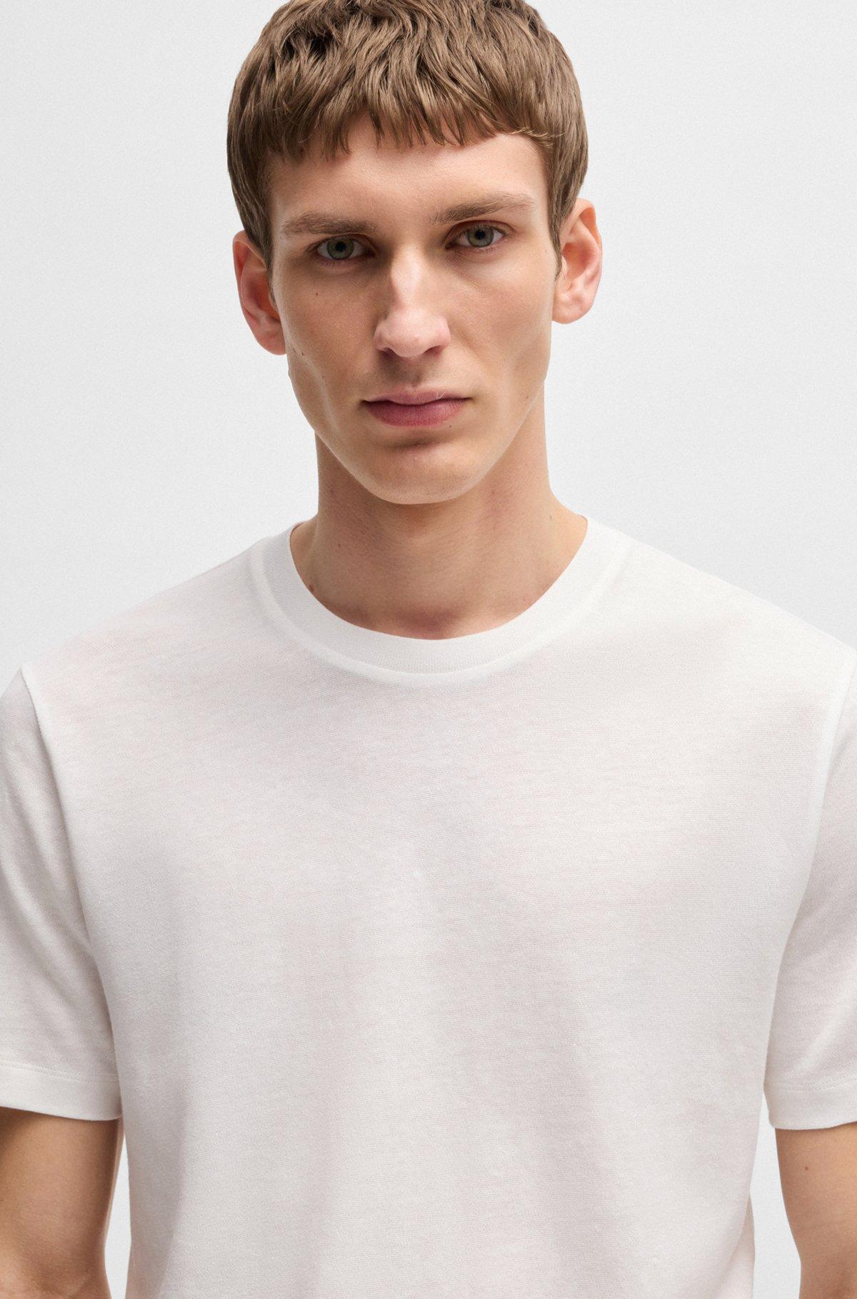 BOSS - Regular-fit T-shirt in cotton and linen - White Product Image