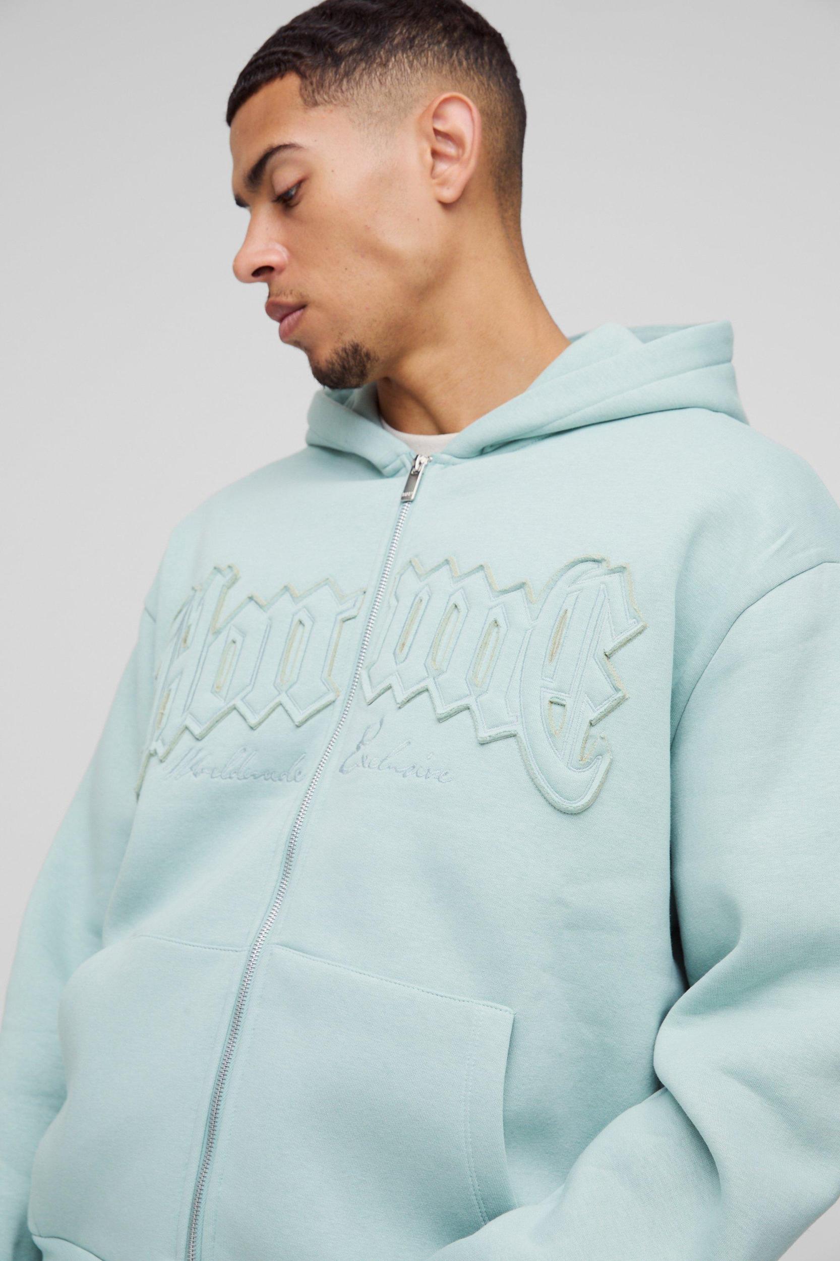 Oversized Homme Applique Zip Through Hoodie | boohooMAN USA Product Image