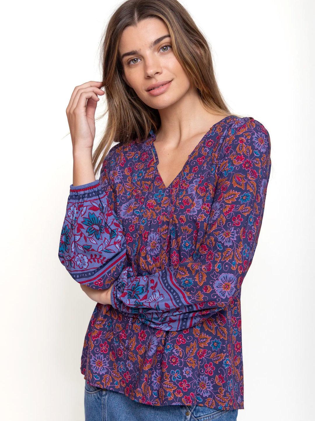 Rowan Top - Navy Red Feathers Product Image