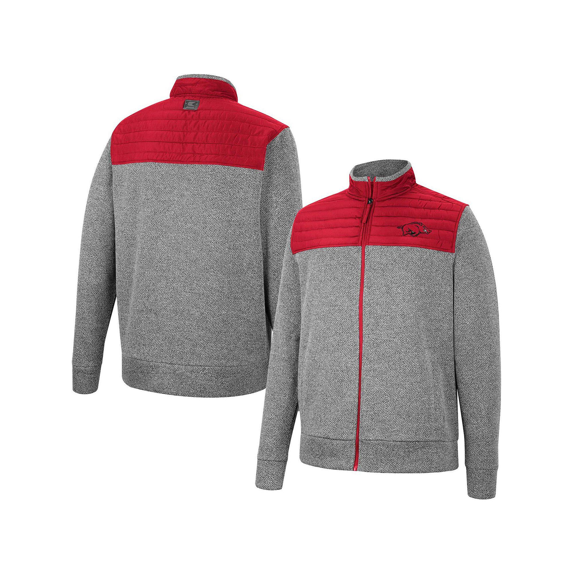 Men's Colosseum Charcoal/Cardinal Arkansas Razorbacks Putter Herringbone Full-Zip Jacket,  Product Image