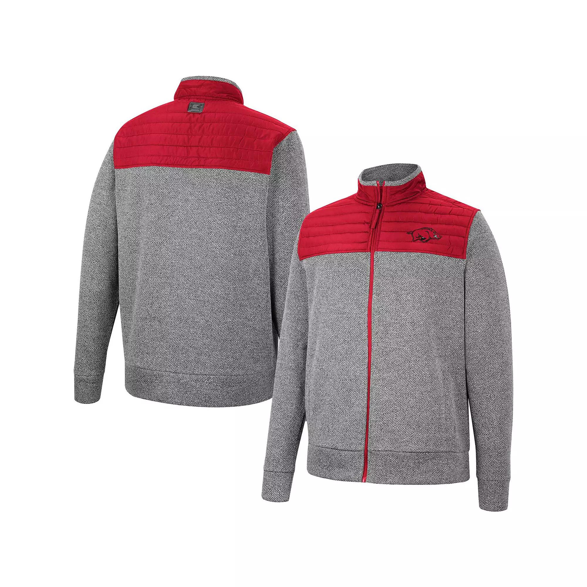 Men's Colosseum Charcoal/Cardinal Arkansas Razorbacks Putter Herringbone Full-Zip Jacket,  Product Image
