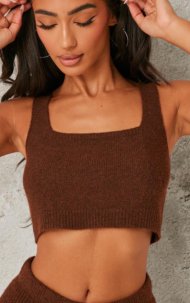 Petite Chocolate Rib Knit Crop Top Product Image