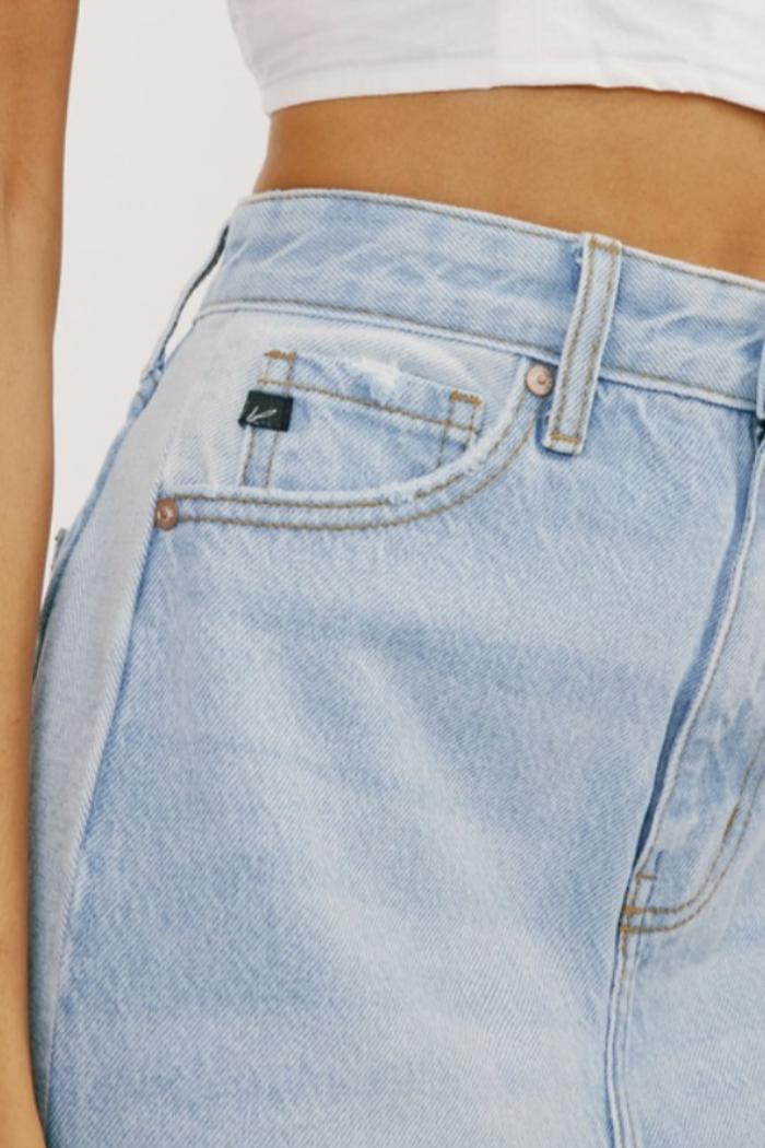 Midi High Rise Denim Contrast Skirt Product Image