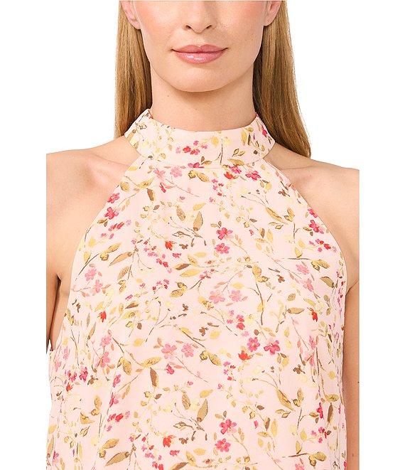CeCe Floral Print Halter Neck Sleeveless Tank Product Image
