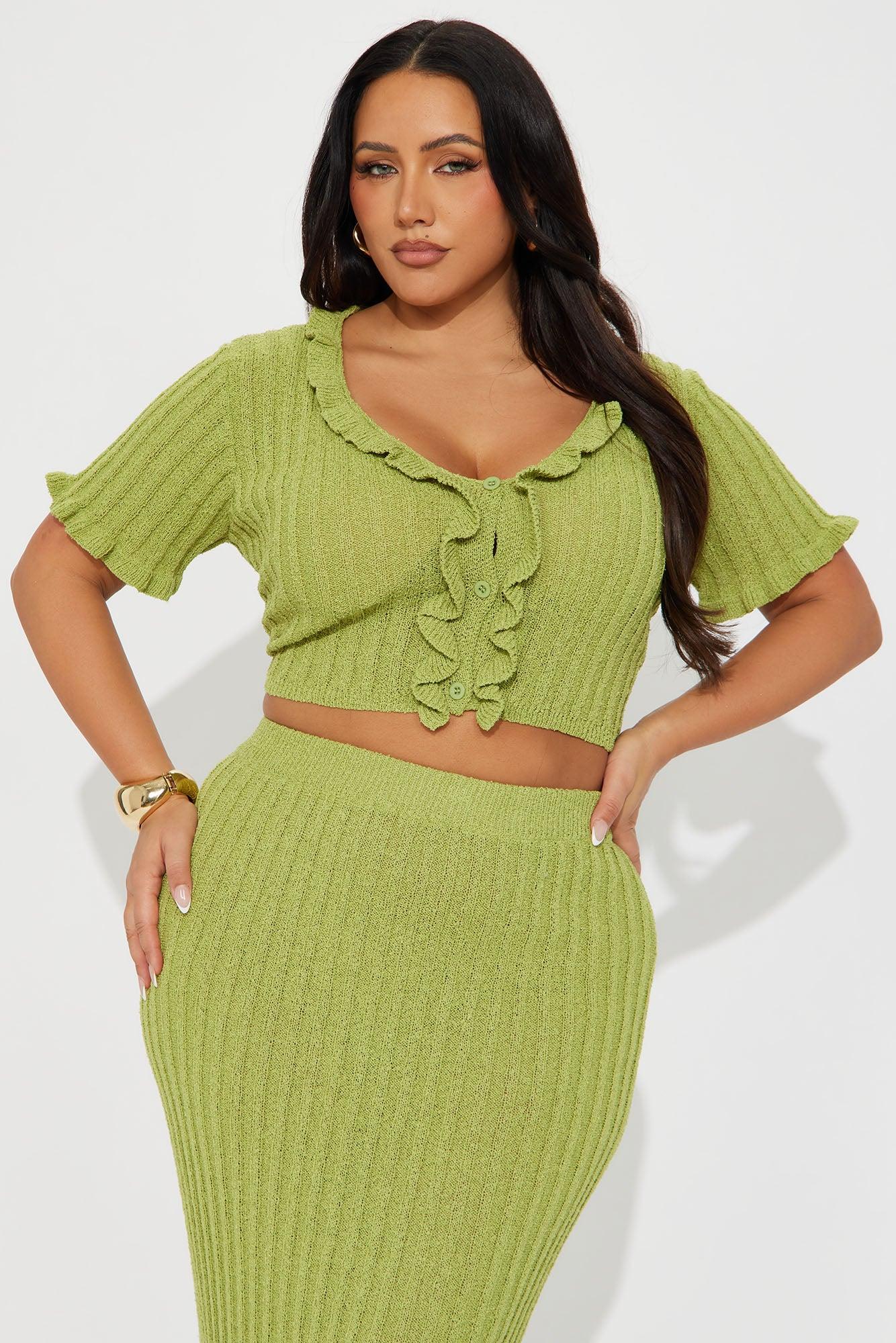 Brunch Mimosas Midi Skirt Set - Chartreuse Product Image