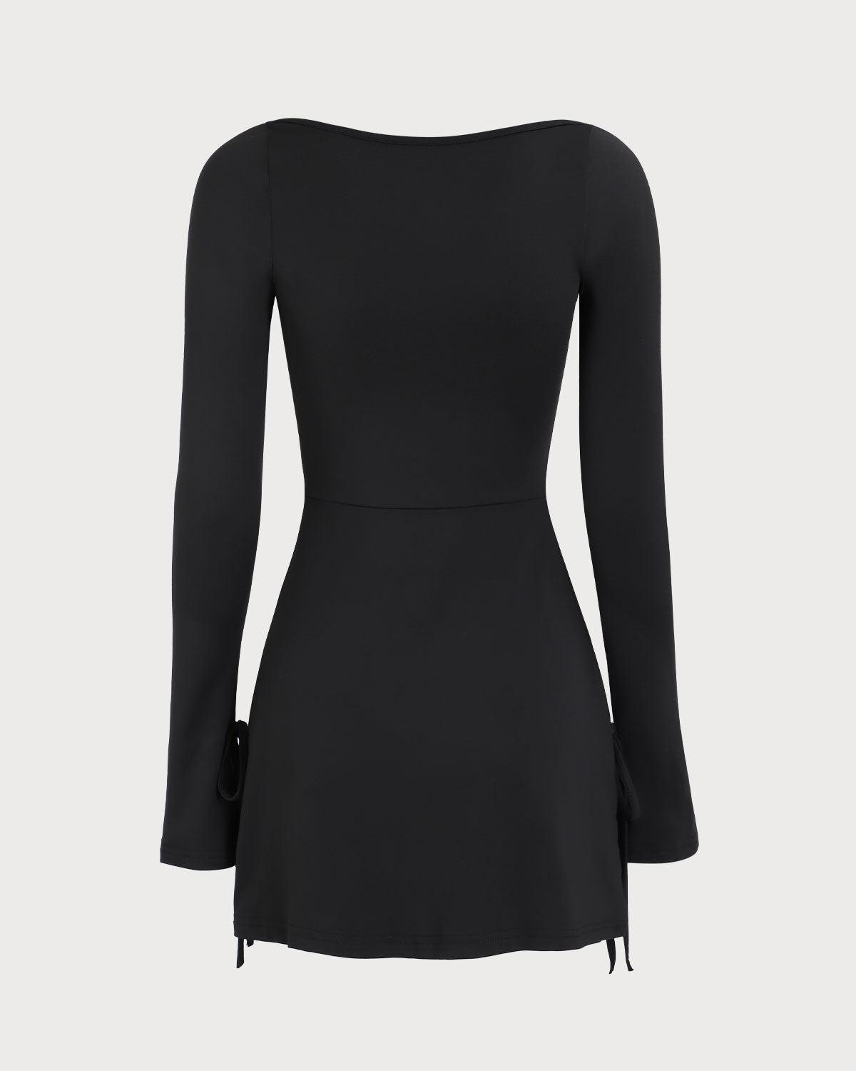 Women's Black Square Neck Long Sleeve Mini Dress Female Product Image