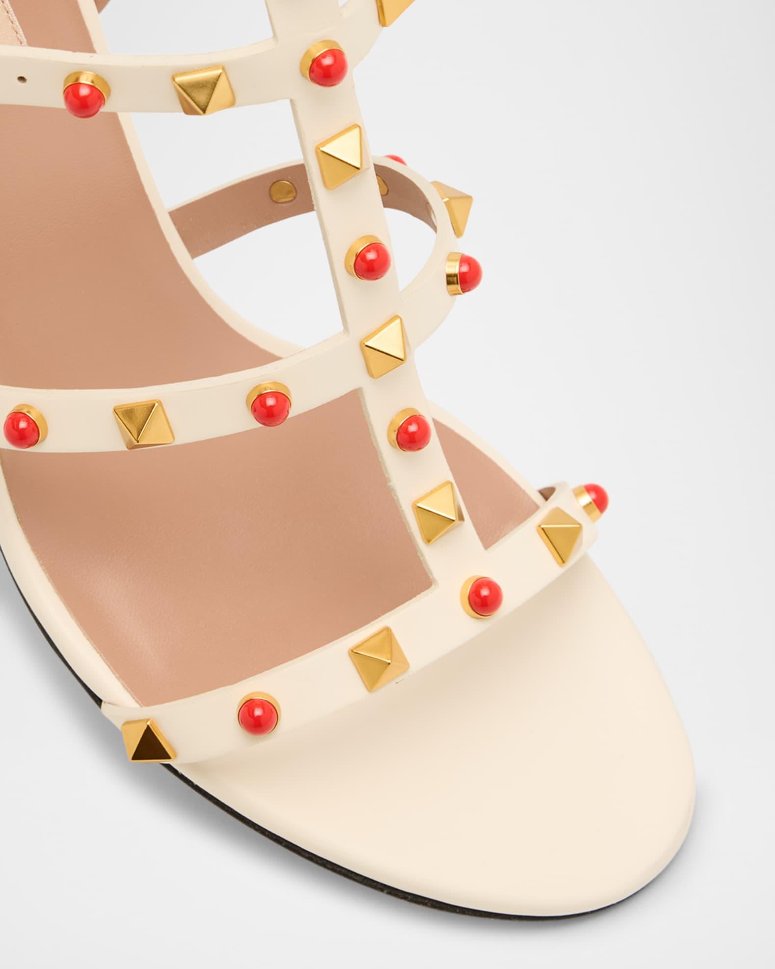 Rockstud Caged Ankle-Strap Leather Sandals Product Image