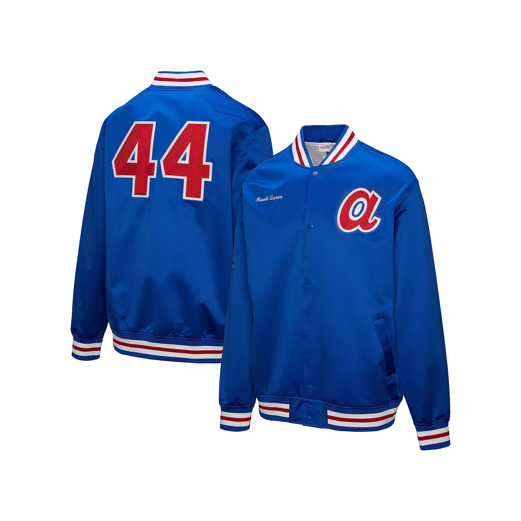 Men's Mitchell & Ness Hank Aaron Royal Atlanta Braves Legends Collection Vintage Satin Full-Snap Jacket,  Product Image