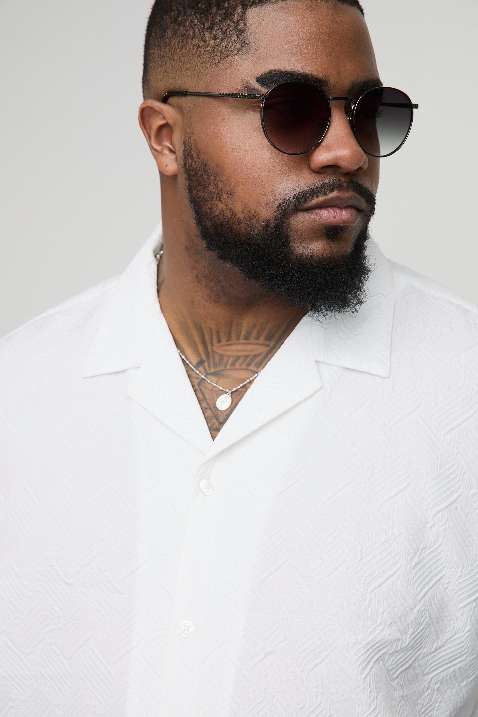 Plus Regular Fit Geo Jacquard Shirt | boohooMAN USA Product Image