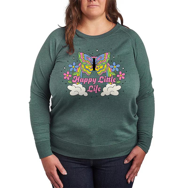 Plus Size Happy Little Life French Terry Long Sleeve Tee, Womens Grey Green Product Image