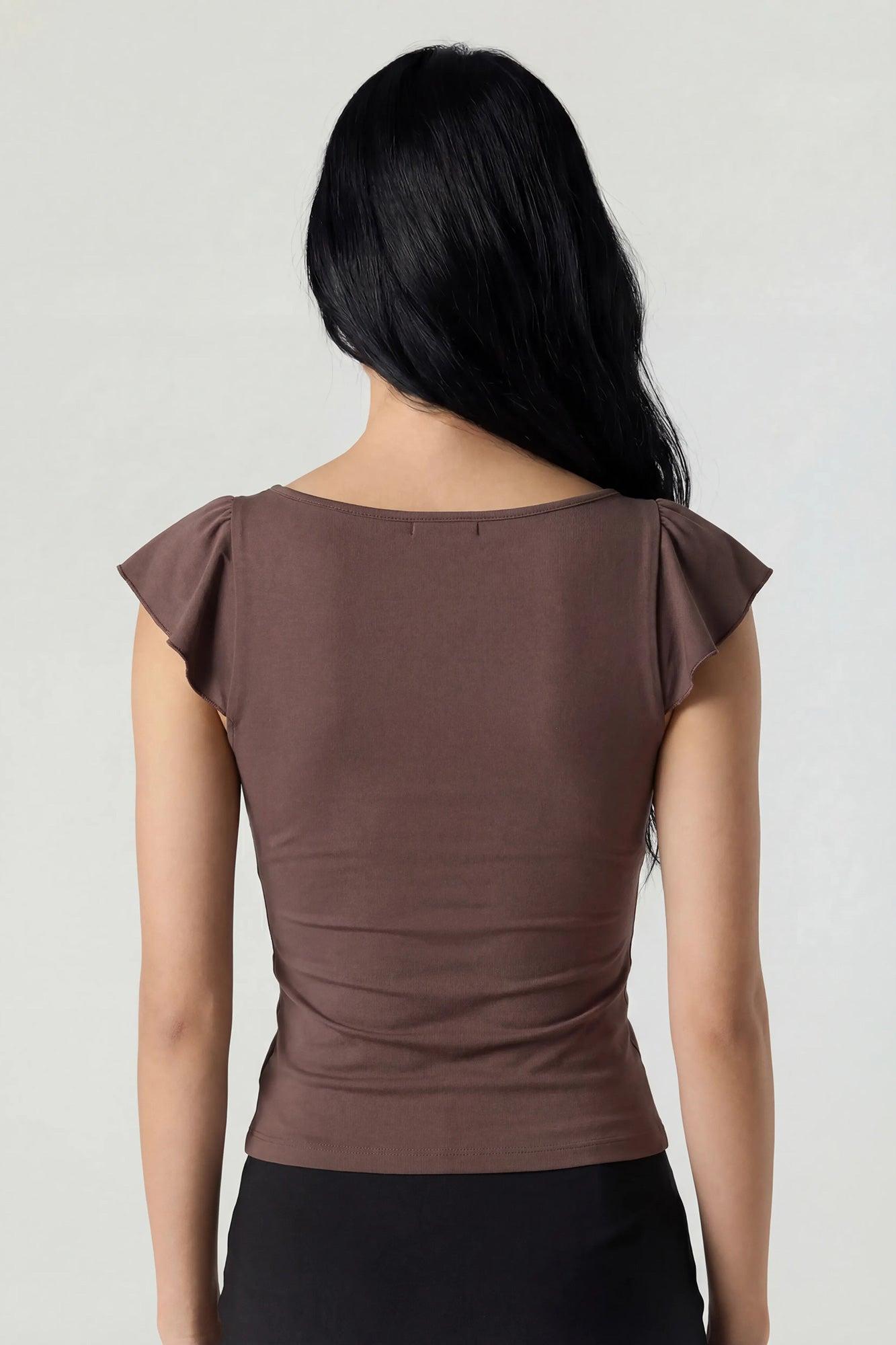 V-Neck Ruffle Tie Front Top Female Product Image