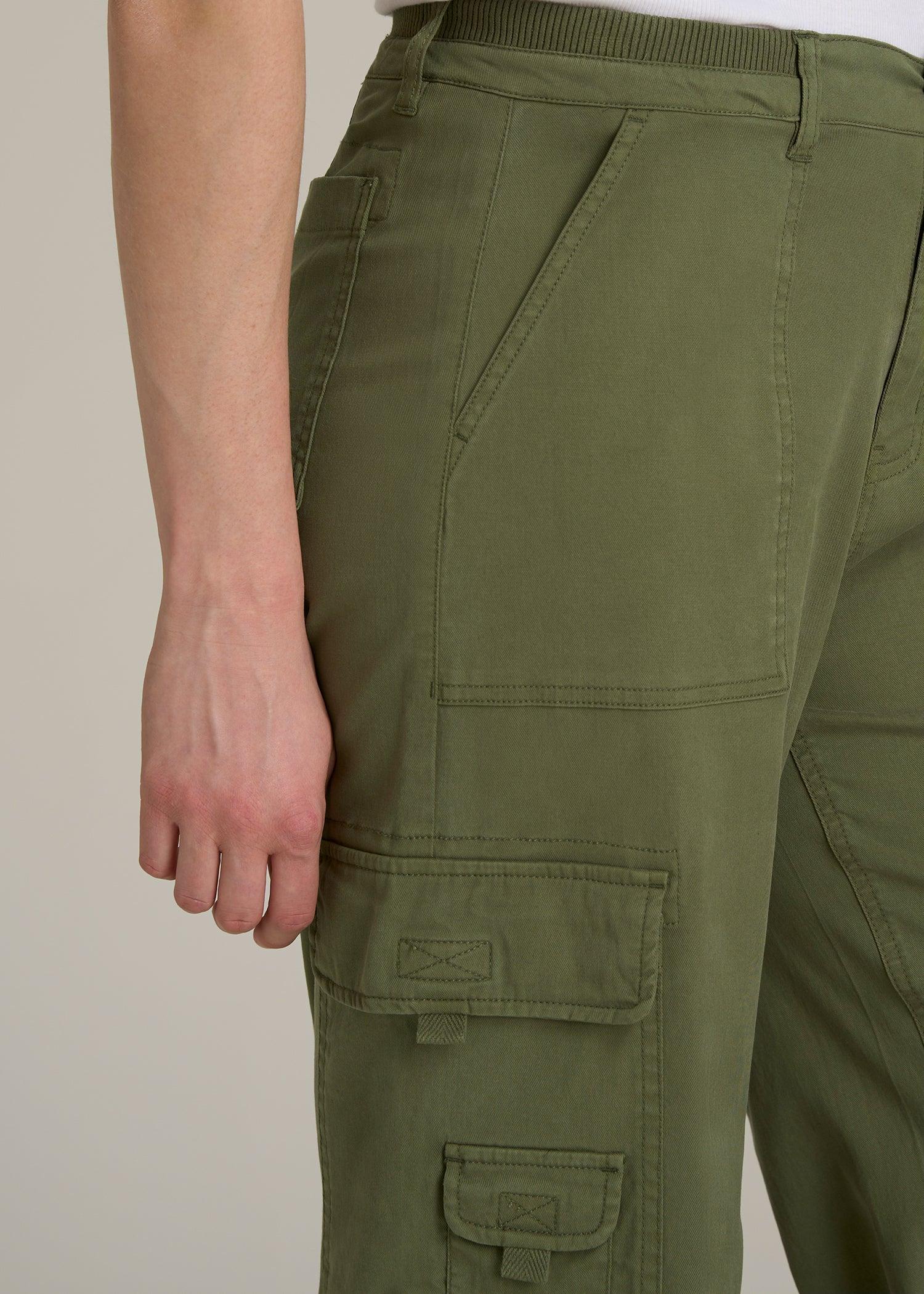 Garment Dyed Wide Leg Cargo Pants for Tall Women in Bright Olive Female Product Image