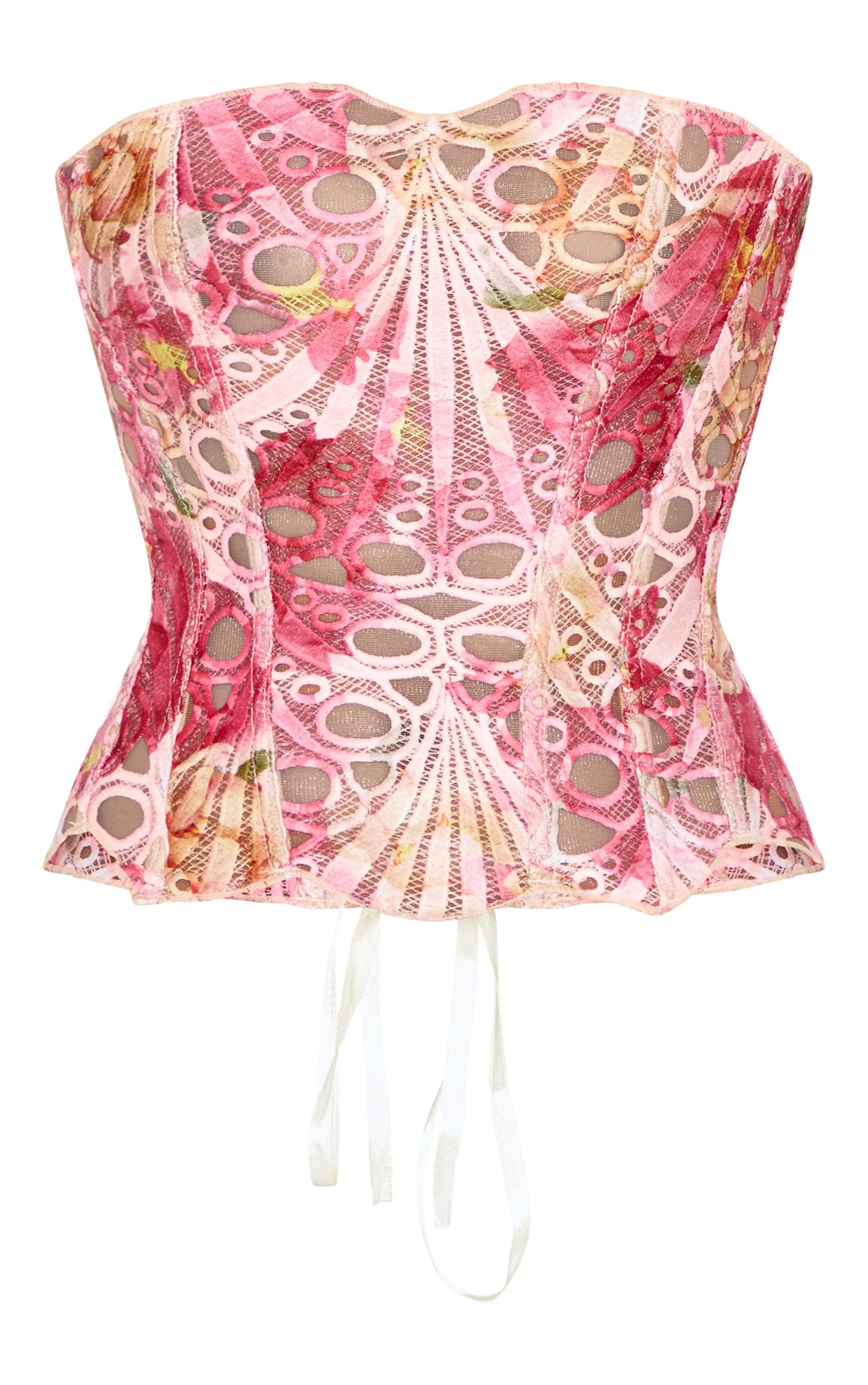 Pink Textured Sheer Floral Lace Corset Product Image