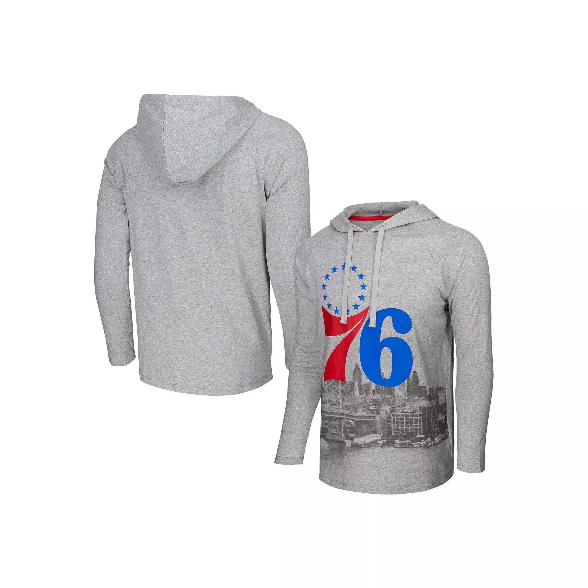 Men's Stadium Essentials Heather Gray Philadelphia 76ers Atrium Raglan Long Sleeve Hoodie T-Shirt, Adult Unisex,  Product Image
