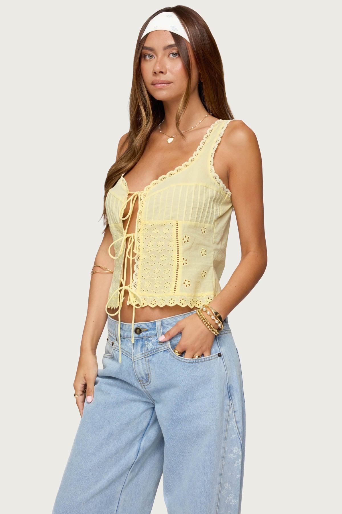 Fiore Eyelet Tie Front Top Product Image