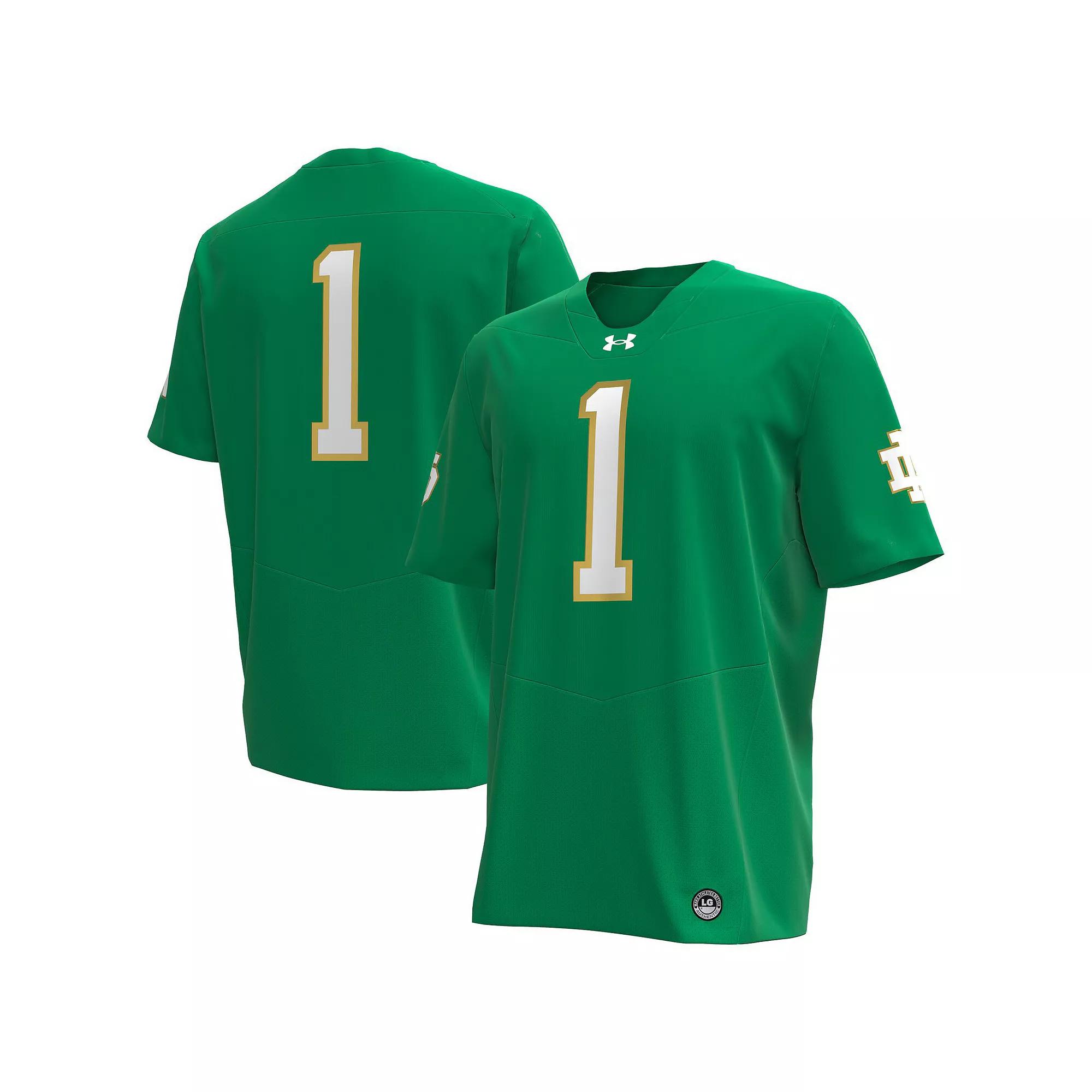 Men's Under Armour #1 Kelly Green Notre Dame Fighting Irish Premier Football Jersey, Size: Small Product Image